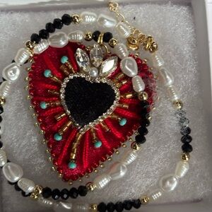 Exquisite Red Heart Pendant Necklace with Beads